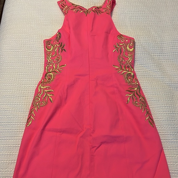 Lilly Pulitzer pink and gold shift dress.  NWT. Absolutely gorgeous! - Picture 3 of 7